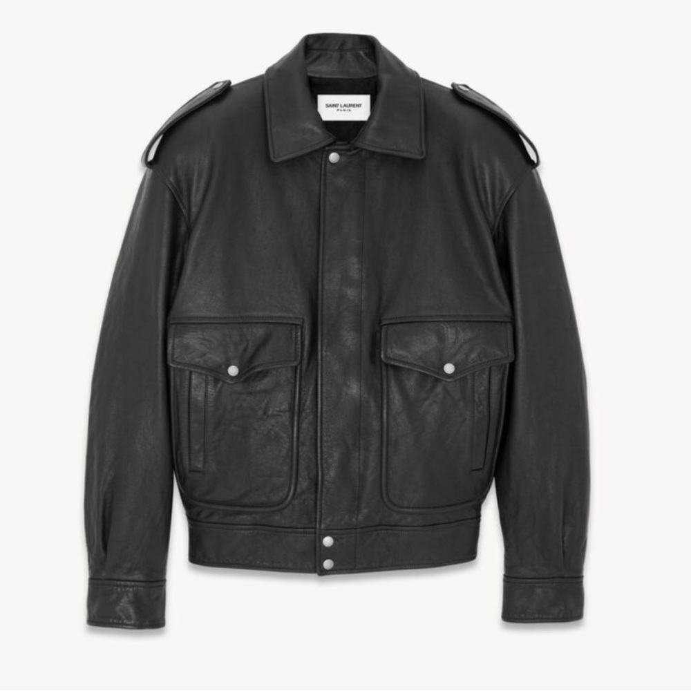 Saint Laurent Black Leather Bomber Jacket